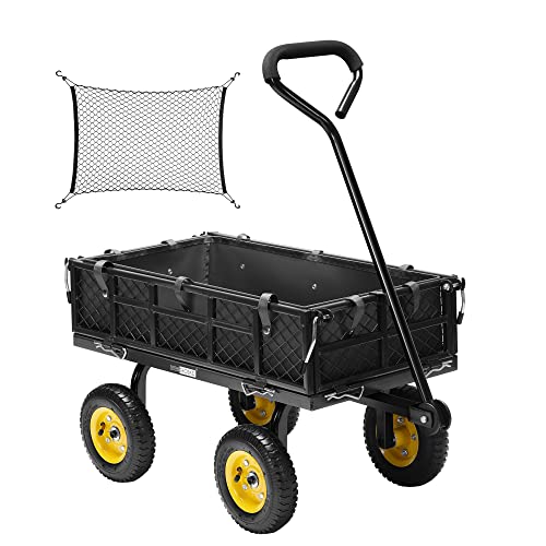 VIVOHOME Bollerwagen mit Abnehmbarer Plane 181kg Tragkraft Transportwagen mit 8” Luftreifen Gartenwagen mit Metallgittern Gerätewagen mit abnehmbaren Seitenteilen für Garten Camping Festival von VIVOHOME