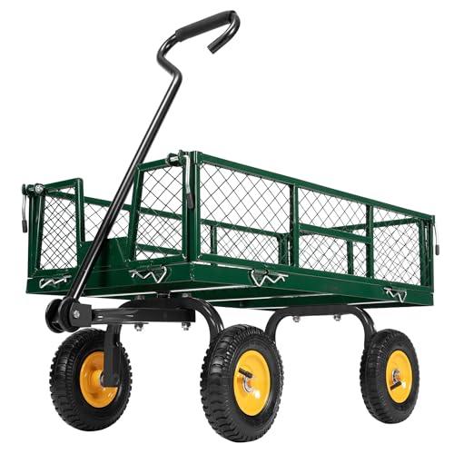VIVOHOME Handwagen bis 250kg Gartenwagen mit 8” Luftreifen Transportwagen mit Metallgittern Robuster Belastbar Gerätewagen mit 180° drehbarem Griff geeignet für Rasenflächen Höfe Strände von VIVOHOME