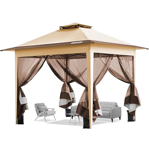 VIVOHOME Pavillon 3 x 3 m Zelt für Außenbereich wasserdicht mit Moskitonetz tragbare Rolltasche für Hof Camping Picknick Partys und Veranstaltungen von VIVOHOME