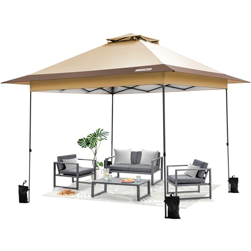 VIVOHOME Pavillon 4x4m Doppelschichtdach mit Rolltasche und 4 Sandsäcken 2 Ebenen tragbares Zelt für Terrasse Garten Hinterhof von VIVOHOME