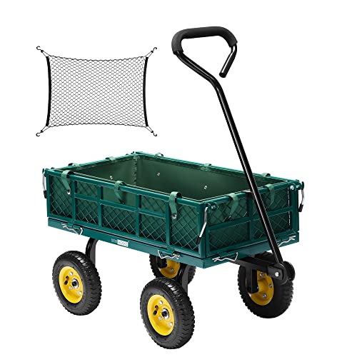 VIVOHOME Handwagen 118kg Belastbar Robust Wandelbar Bollerwagen Gartenwagen mit Luftreifen Transportwagen mit Metallgittern und Innenplane 80cm drehbarem Griff für Garten Camping Festival, Grün von VIVOHOME