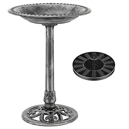 VIVOHOME Vogeltränke mit Solarbrunnen 2 in 1 Antike Vogelbad für Draußen Garten Vogelbecken Futter Schüssel für Wildvögel Wassertränke von VIVOHOME