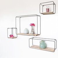 Design-Wandregale - 4er-Set - Rechteckig - Schwarz mit 4 Holz-Böden von VIVOL