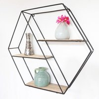 Designer-Wandregal - Sechseckig - Diagonal - Modern & schwarz mit 3 Holzböden von VIVOL