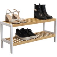 Schuhregal / Schuhablage - Bambus - 2 Ablagen - 33 x 70 x 26 cm - Bambusholz mit weißem Rahmen Schuhregal / Schuhablage - Bambus - 2 Ablagen - 33 x 70 x 26 cm - Bambusholz mit weißem Rahmen von VIVOL
