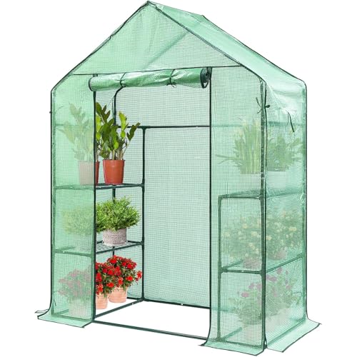 VIVOSUN Gewächshaus 143x73x195 cm Foliengewächshaus mit 4 Regalen, 3 Ebenen, ideal für Tomaten, Blumen und Pflanzen auf Garten, Balkon oder Terrasse von VIVOSUN