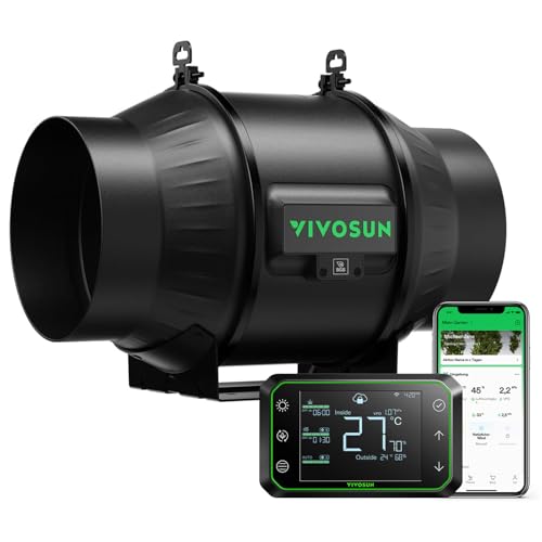 VIVOSUN Inline-Rohrventilator 150mm Leiser Abluftventilator 693m³/h mit EC-Motor und GrowHub E42A WLAN-Controller AeroZesh T6 Ventilator für Growzelte und Hydroponik von VIVOSUN