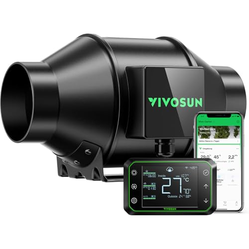 VIVOSUN Inline-Rohrventilator 100mm Leiser Abluftventilator 331m³/h mit EC-Motor und GrowHub E42A WLAN-Controller AeroZesh G4 Ventilator für Heizung, Kühlung, Booster, Growzelte, Hydroponik von VIVOSUN