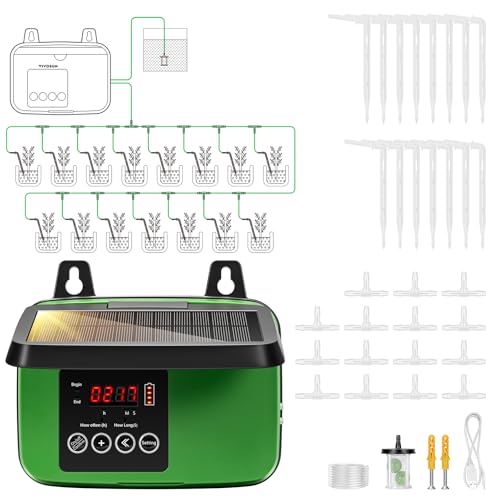 VIVOSUN Solar Automatische Tropfbewässerung Sets mit Zeituhr, 3W Ausgang, Solarbetriebenes Automatisches Tropfbewässerungssystem, 15 Töpfe Garten Pflanzenbewässerungssystem von VIVOSUN