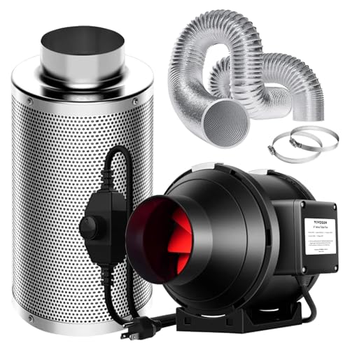 VIVOSUN Belüftungsset 4 Zoll 190 CFM Inline-Ventilator mit Geschwindigkeitsregler, 4 Zoll Kohlefilter und 8 Fuß Luftführung für Growzelt von VIVOSUN