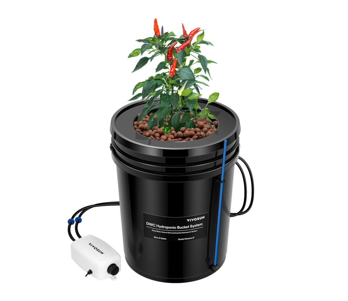 VIVOSUN Bewässerungssystem VIVOSUN DWC Hydroponik-System, (Einzel-Bewässerungssystem, Komplettset), 1-Eimer-Kit mit Top-Drip-Bewässerung von VIVOSUN