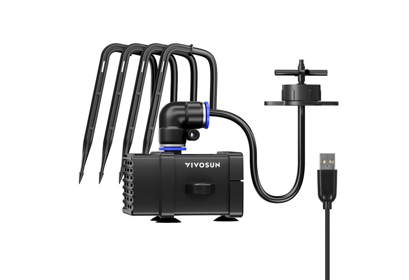 VIVOSUN Bewässerungssystem VIVOSUN FlexFeed 4W Tropfbewässerungsset, (Komplettset mit Tropfern und Pumpe), App-gesteuertes 4-Tropbewässerungssystem von VIVOSUN