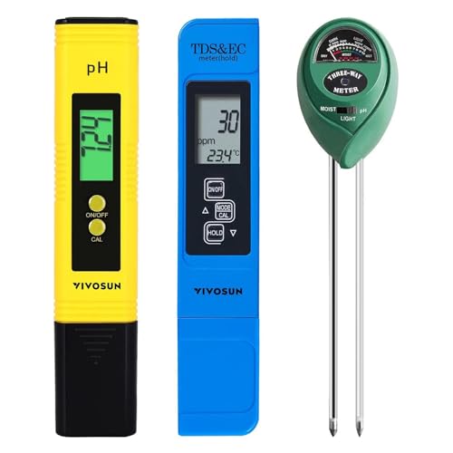 VIVOSUN Digitale pH-meter, 3-in-1 TDS EC- en temperatuurmeter, combinatietester voor bodemvochtigheid van planten voor thuis, tuin en hydroponie von VIVOSUN