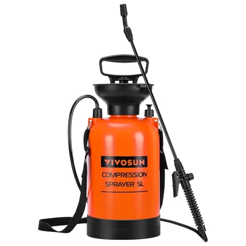 VIVOSUN Drucksprüher 5L mit Verstellbarer Düse, Trageriemen und Sicherheitsventil Pumpsprüher für Pflanzen, Gartenbewässerung, Rasenpflege, Autopflege und Haushaltsreinigung von VIVOSUN
