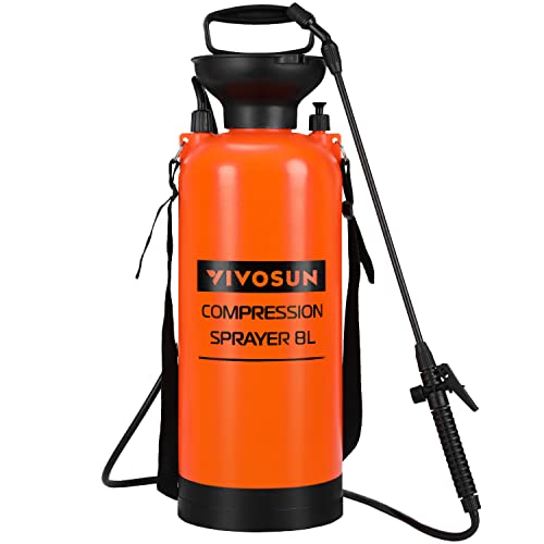 VIVOSUN Drucksprüher 8L, Pumpsprühflasche mit Verstellbarer Wasserdüse, Tragegurt, Druckentlastungsventil, Verschluss Design, 2,1 Gallonen Universelle Gartenspritze für Rasen, Pflanzen und Reinigung von VIVOSUN