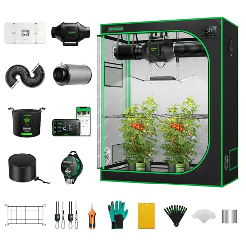 VIVOSUN GIY Growzelt Komplettset 120x60x150cm 200W Vollspektrum Grow Lampe mit Automatischer Ventilation und Zirkulation Smart Grow Tent Kit mit GrowHub E42A Controller von VIVOSUN