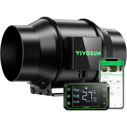 VIVOSUN Inline-Rohrventilator 150mm Leiser Abluftventilator 660m³/h mit EC-Motor und GrowHub E42A WLAN-Controller AeroZesh G6 Ventilator für Heizung, Kühlung, Booster, Growzelte, Hydroponik von VIVOSUN