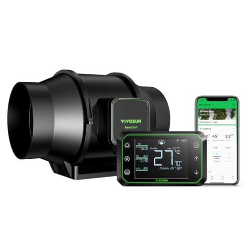VIVOSUN Inline-Rohrventilator 150mm Leiser Abluftventilator 688m³/h mit EC-Motor und GrowHub E42A WLAN-Controller AeroZesh S6 Ventilator für Growzelte und Hydroponiksysteme von VIVOSUN