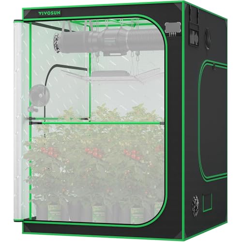 VIVOSUN PRO Growzelt 150x150x200cm Grow Tent mit Dicken 22mm Stangen Oxford-Gewebe mit Hochreflektierendem Mylar Extra Aufhängestangen & Hohes CFM-Kit für Hydroponik P558 für AeroLight A200SE×3 von VIVOSUN