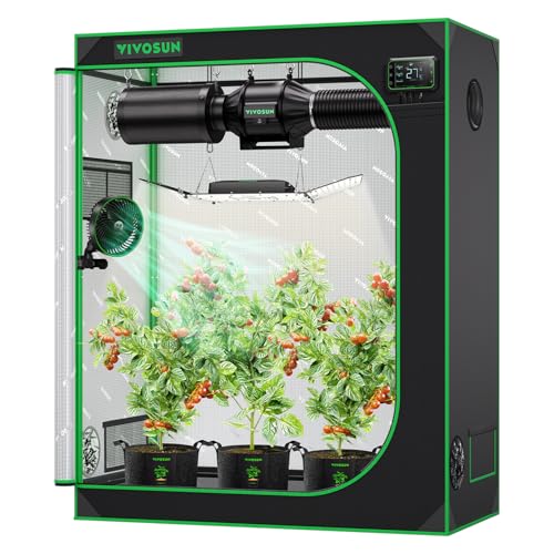VIVOSUN Growzelt 120x60x150cm lichtdichtes Indoor Hydroponik Zelt mit reflektierendem Mylar Sichtfenster Bodenwanne stabile Rahmenstruktur Pflanzenzelt Gewächshaus S425 Growtent für VS2000 von VIVOSUN