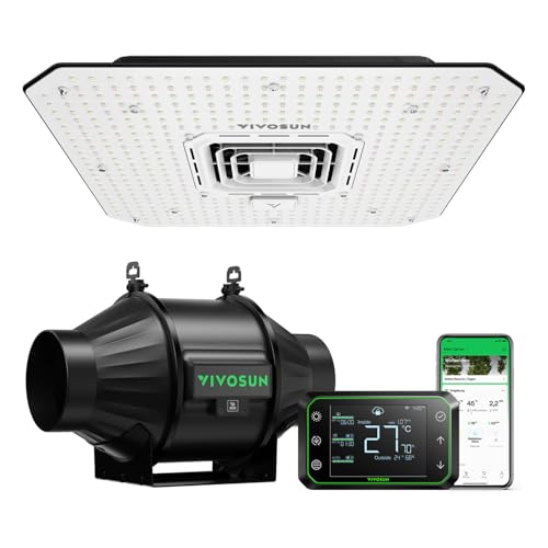 VIVOSUN Smart Grow System mit AeroLight A100SE 100W LED Grow Lampe mit Integriertem Zirkulationsventilator, AeroZesh T4 10cm 357m³/h Rohrventilator & GrowHub Controller E42A von VIVOSUN
