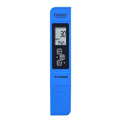 VIVOSUN TDS-Tester 3-in-1 TDS-, EC- & Temperatur-Messgerät mit hohe Genauigkeit Digitaler Wasserqualität-TDS-Tester, Blau von VIVOSUN