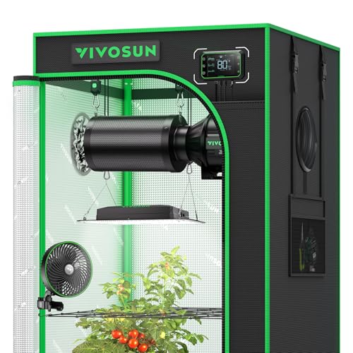 Vivosun GIY Plus Smartes Gewächszeltset, 2000D Mylar, 3er-Pflanzsystem, WLAN-integriertes automatisches System, Vollspektrum-programmierbares Licht, verbesserte Belüftung und Zirkulation, 61 x 61 cm von VIVOSUN