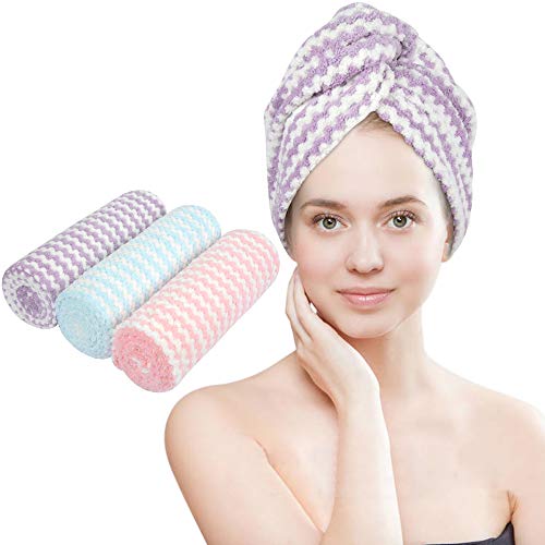 VIVOTE Mikrofaser-Haarhandtuch, 3 Pack, 25 x 65 cm, Turban, schnelltrocknend, für Lange Haare, super saugfähig, weich, leicht, Anti-Krausz, Geschenk für Frauen und Mädchen, von VIVOTE