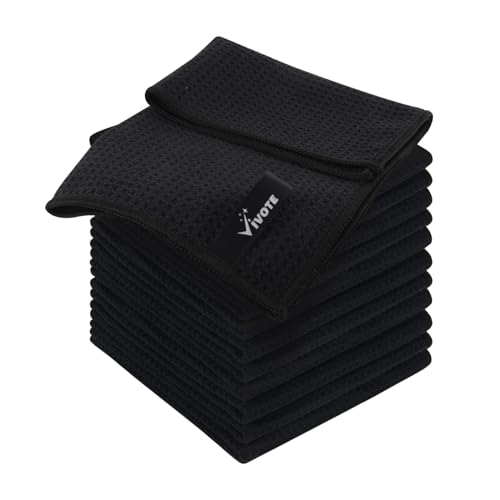 VIVOTE Mikrofasertücher Barista Tuch Schwarz Waffeltuch Spüllappen Waschbar Spültuch für Küche Dicke Haushalts Putzlappen Fusselfrei 30 cm X 30 cm 12 Stück von VIVOTE