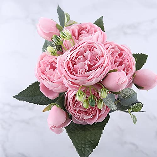 VIXDA 1 Bündel 30 cm Rose Pink Silk Pfingstrose Künstliche Blumen Bouquet 5 Big Head und 4 Knospe Kunstblumen für Zuhause Hochzeitsdekoration drinnen von VIXDA