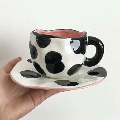 VIXDA 1 PC 300ml 10oz süße schöne Keramik Kaffeetasse mit Untertasse handbemalt gepresst Kaffeetasse Set Teetasse Set Dekor von VIXDA