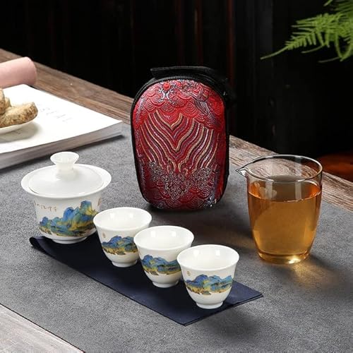 VIXDA 1 Set Geschirr Keramik Teekannen mit 3 Teetassen Porzellan Gaiwan Kung Fu Teeset Tragbares Teegeschirr Reise-Teeset Trinkgeschirr Geschenke von VIXDA