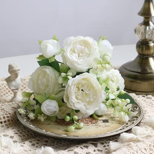VIXDA 32 cm 5 Köpfe 4 Knospen Künstliche Blumen Kleine Pfingstrose Bouquet Hochzeit Dekoration Zubehör von VIXDA