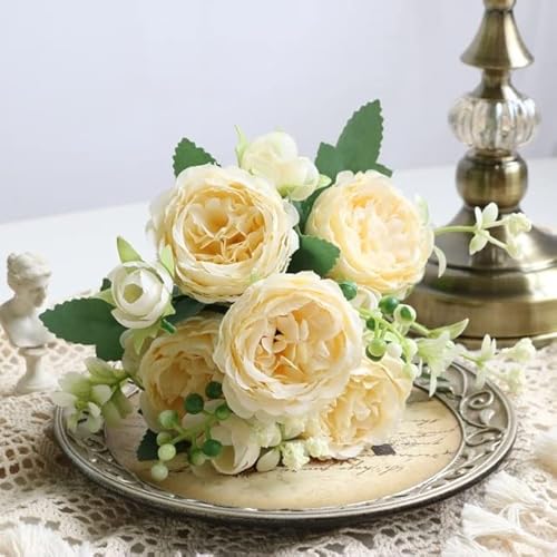 VIXDA 32 cm 5 Köpfe 4 Knospen Künstliche Blumen Kleine Pfingstrose Bouquet Hochzeit Dekoration Zubehör von VIXDA