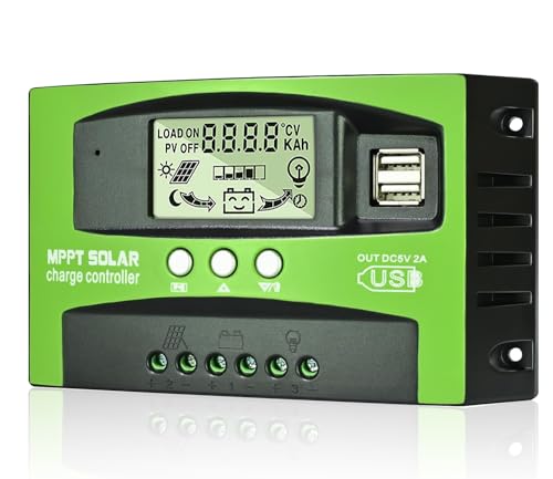 MPPT 60A Solar Laderegler 12V 24V Solarregler, MPPT Solarladeregler 60A mit Temperatursensor 2 USB Ports LCD Display, Passend für Sonnenkollektor 12V 24V Blei Säure und Lithium Batterien von VIXKPIRR