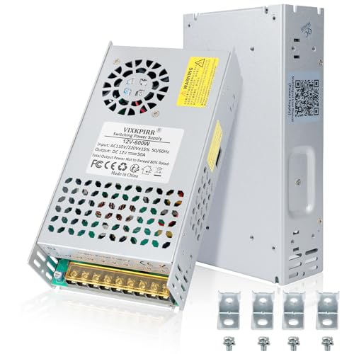 Upgrade DC 12V 50A 600W Netzteil Transformator SchalterNetztei 230V AC auf DC 12V Netztei 50A 600W Stromversorgung Adapter für 12V LED Lichtleiste CCTV Kamera Sicherheitssystem Radio von VIXKPIRR
