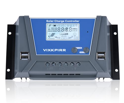VIXKPIRR 30A Solar Laderegler 12V 24V 36V 48V Solarregler, PWM 30A Solarladeregler mit Temperatursensor LCD Anzeige und 4 USB Ports,Geeignet Multi 12V 24V 36V 48V Blei Batterien und Lithium Batterien von VIXKPIRR