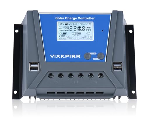 VIXKPIRR 80A Solar Laderegler 12V 24V 36V 48V Solarregler, PWM 80A Solarladeregler mit Temperatursensor LCD Anzeige und 4 USB Ports,Geeignet Multi 12V 24V 36V 48V Blei Batterien und Lithium Batterien von VIXKPIRR