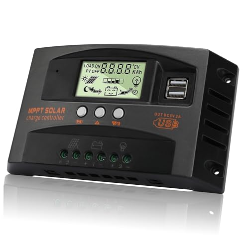 VIXKPIRR MPPT 100A Solar Laderegler 12V 24V Solarregler,MPPT Solarladeregler 100A mit Temperatursensor LCD Display 2 USB Ports,Solar Controller für 12V 24V Sonnenkollektor Blei Säure Lithium Batterie von VIXKPIRR