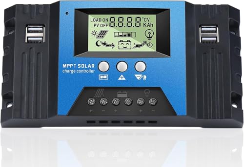 VIXKPIRR MPPT 60A Solarladeregler 12V 24V Solarregler, MPPT Solar Laderegler 60A mit Temperatursensor LCD Display, 4 USB Ports, Passend für Solarmodule 12V 24V Blei Säure und Lithium Batterien von VIXKPIRR