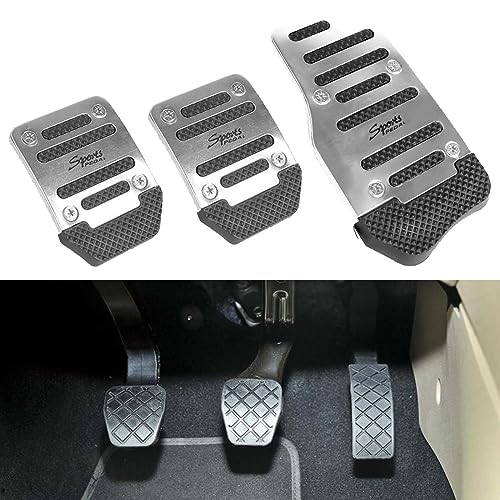 VIYOLI 3 Stück Auto Pedal Set für Fi-at 500, Aluminium rutschfeste Bremsfußpedale Auto Pedale Abdeckung Bremsen Abdeckplatte für Manuell, Manual Transmission-Silver von VIYOLI
