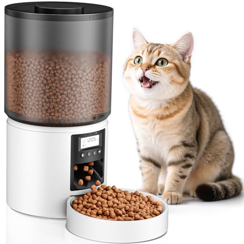 Futterautomat Katze 4 L, Katzenfutter Automat mit Timer 1-6 Mahlzeiten/Tag, Automatischer Futterspender für Katzen & Hunde, Pet Feeder Cat mit Sprachaufnahme 10 Sekunden für kleine/mittlere Haustiere von VIYSPNV