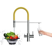 3 Wege Wasserhahn Kueche Spueltischarmatur Verchromt Kuechenarmatur mit Gelb 360 schwenkbarem Auslauf und abnehmbare 2 strahl Handbrause von VIZIO