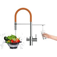 3 Wege Wasserhahn Kueche Spueltischarmatur Verchromt Kuechenarmatur mit Orange 360 schwenkbarem Auslauf und abnehmbare 2 strahl Handbrause von VIZIO