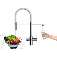 3 Wege Wasserhahn Kueche Spueltischarmatur Verchromt Kuechenarmatur mit Weiss 360 schwenkbarem Auslauf und abnehmbare 2 strahl Handbrause von VIZIO