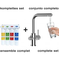 KIT Aktivkohlefilter-Wasserfiltersystem + 3 Wege Wasserhahn Küchenarmatur Spültischmischer, Verchromt mit 360° schwenkbarem L-Auslauf von VIZIO