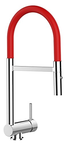 Unterfenster Wasserhahn Küchenmischer mit abschwenbarem Auslauf und abhembarer 2strahl Handbrause - Gesamthoehe abgeschwenkt nur 58mm. Auslauf drehbar 360° - ROT von VIZIO