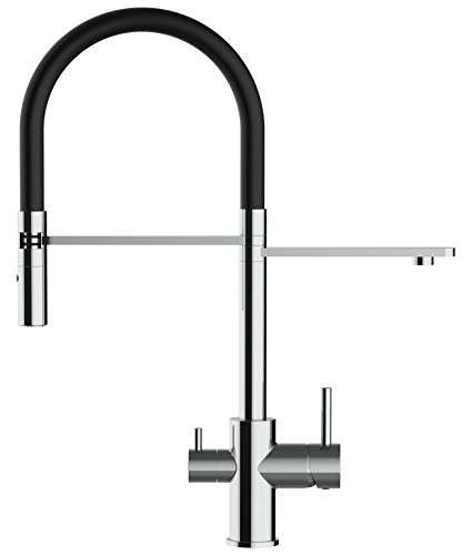VIZIO 3 Wege Wasserfilter Chrom Küchenarmatur mit schwarz 2strahl Handbrause/Profi/Restaurant/Haus Wasserhahn für alle gaengigen filtersysteme geeignet / 360° schwenkbarem Auslauf von VIZIO