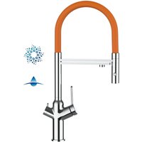 4 Wege Wasserhahn Kueche Spueltischarmatur Verchromt Kuechenarmatur mit Orange 360 schwenkbarem Auslauf und abnehmbare 2 strahl Handbrause - bod von VIZIO