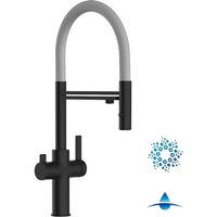 4 Wege Wasserhahn Küchenarmatur Spültischmischer, Schwarz Matt mit 360° schwenkbarem Auslauf, abnehmbare 2 strahl Handbrause, Flex-Schlauch oben in von VIZIO